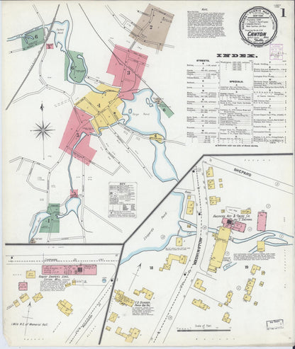 Sanborn Fire Insurance Map from Canton, Norfolk County, Massachusetts (1901), Sheet #0001 - Complete Map Set gallery image, historic Sanborn map, vintage wall art, Massachusetts Massachusetts