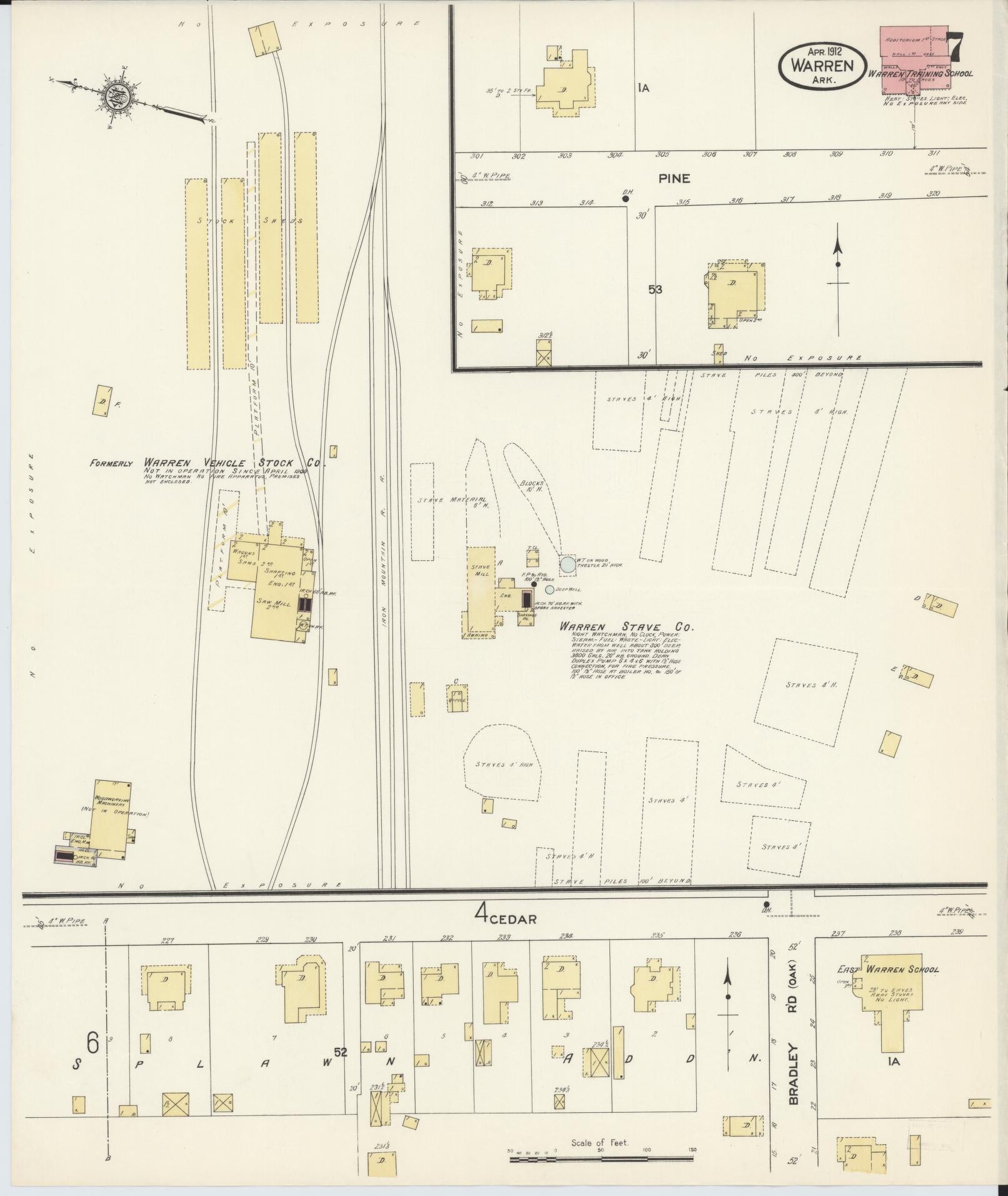 Sanborn Fire Insurance Map from Warren, Bradley County, Arkansas (1912), Sheet #0007 - Historic Sanborn Fire Insurance Map Print, vintage old map wall art, antique decor, genealogy gift, Arkansas Arkansas map