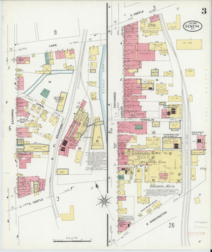 Sanborn Fire Insurance Map from Geneva, Ontario County, New York (1909), Sheet #0003 - Historic Sanborn Fire Insurance Map Print, vintage old map wall art, antique decor, genealogy gift, New York New York map