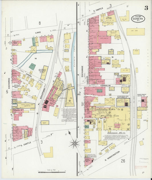 Sanborn Fire Insurance Map from Geneva, Ontario County, New York (1909), Sheet #0003 - Historic Sanborn Fire Insurance Map Print, vintage old map wall art, antique decor, genealogy gift, New York New York map