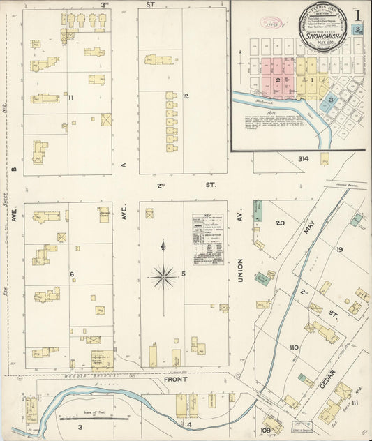 Sanborn Fire Insurance Map from Snohomish, Snohomish County, Washington (1890), Sheet #0001 - Historic Sanborn Fire Insurance Map Print, vintage old map wall art, antique decor, genealogy gift, Washington Washington map