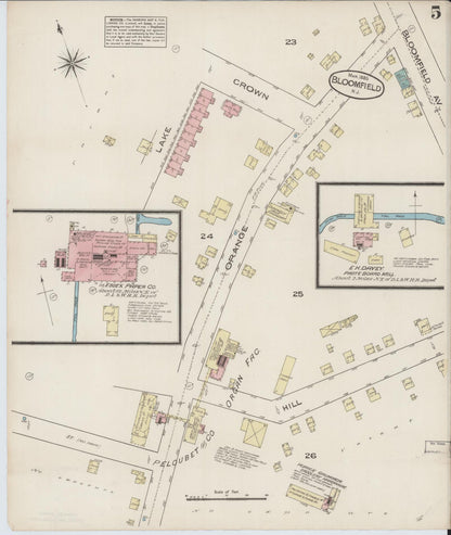 Sanborn Fire Insurance Map from Bloomfield, Essex County, New Jersey (1885), Sheet #0005 - Historic Sanborn Fire Insurance Map Print, vintage old map wall art, antique decor, genealogy gift, New Jersey New Jersey map