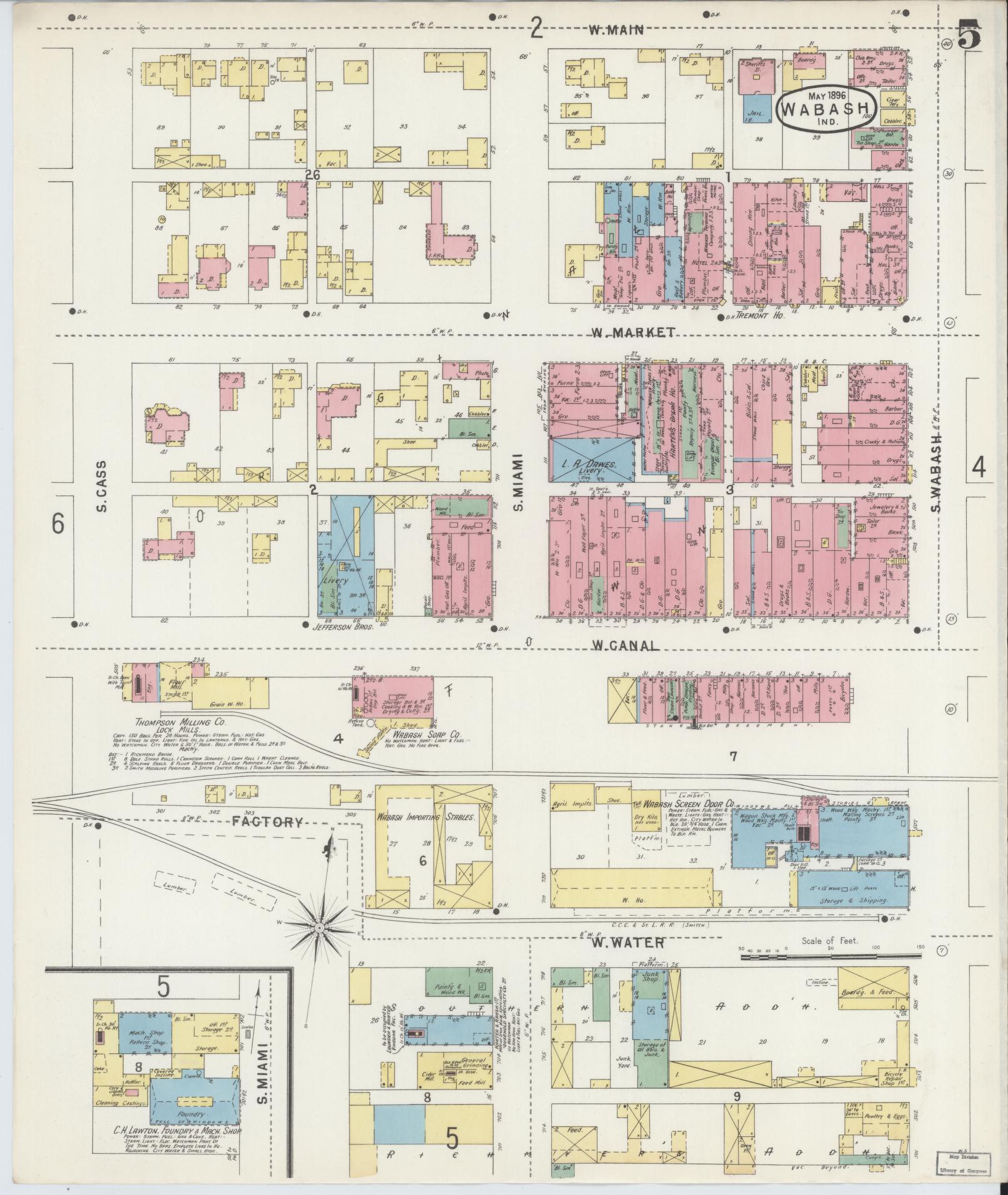 Sanborn Fire Insurance Map from Wabash, Wabash County, Indiana (1896), Sheet #0005 - Historic Sanborn Fire Insurance Map Print, vintage old map wall art, antique decor, genealogy gift, Indiana Indiana map