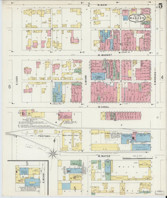 Sanborn Fire Insurance Map from Wabash, Wabash County, Indiana (1896), Sheet #0005 - Historic Sanborn Fire Insurance Map Print, vintage old map wall art, antique decor, genealogy gift, Indiana Indiana map
