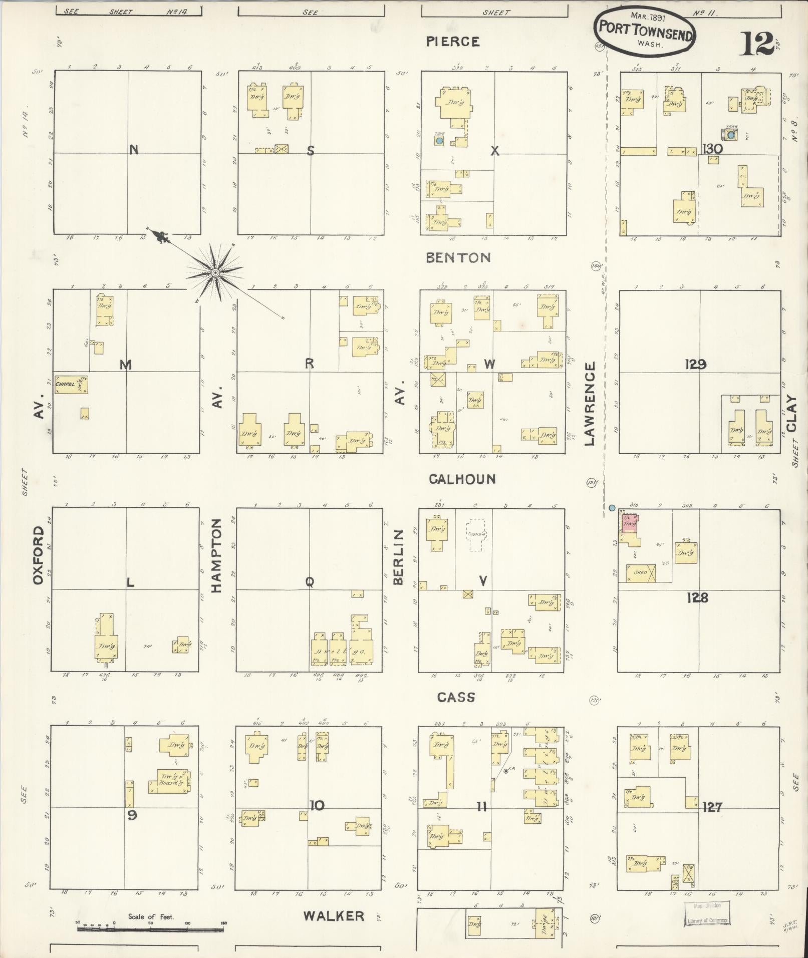 Sanborn Fire Insurance Map from Port Townsend, Jefferson County, Washington (1891), Sheet #0012 - Historic Sanborn Fire Insurance Map Print, vintage old map wall art, antique decor, genealogy gift, Washington Washington map