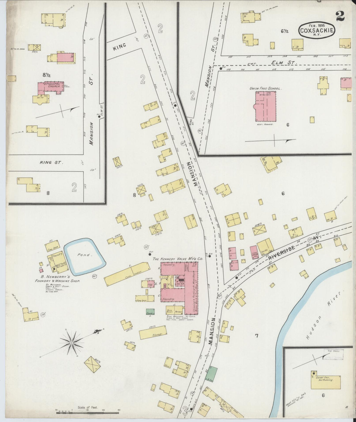 Sanborn Fire Insurance Map from Coxsackie, Greene County, New York (1895), Sheet #0002 - Historic Sanborn Fire Insurance Map Print, vintage old map wall art, antique decor, genealogy gift, New York New York map