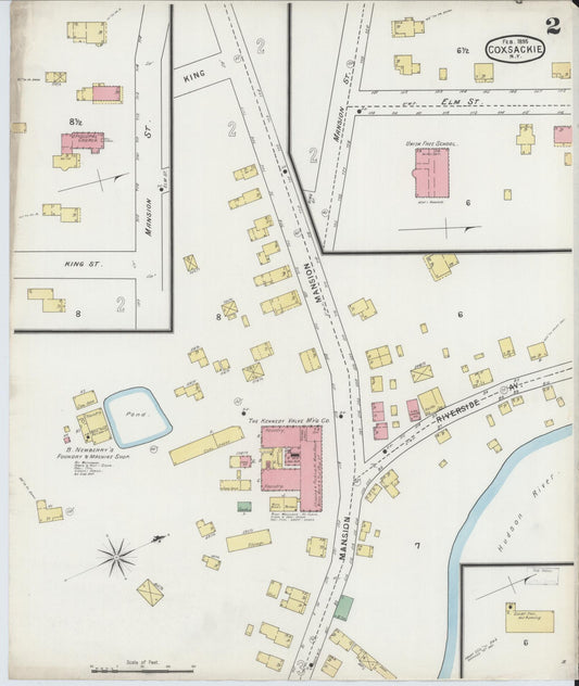 Sanborn Fire Insurance Map from Coxsackie, Greene County, New York (1895), Sheet #0002 - Historic Sanborn Fire Insurance Map Print, vintage old map wall art, antique decor, genealogy gift, New York New York map