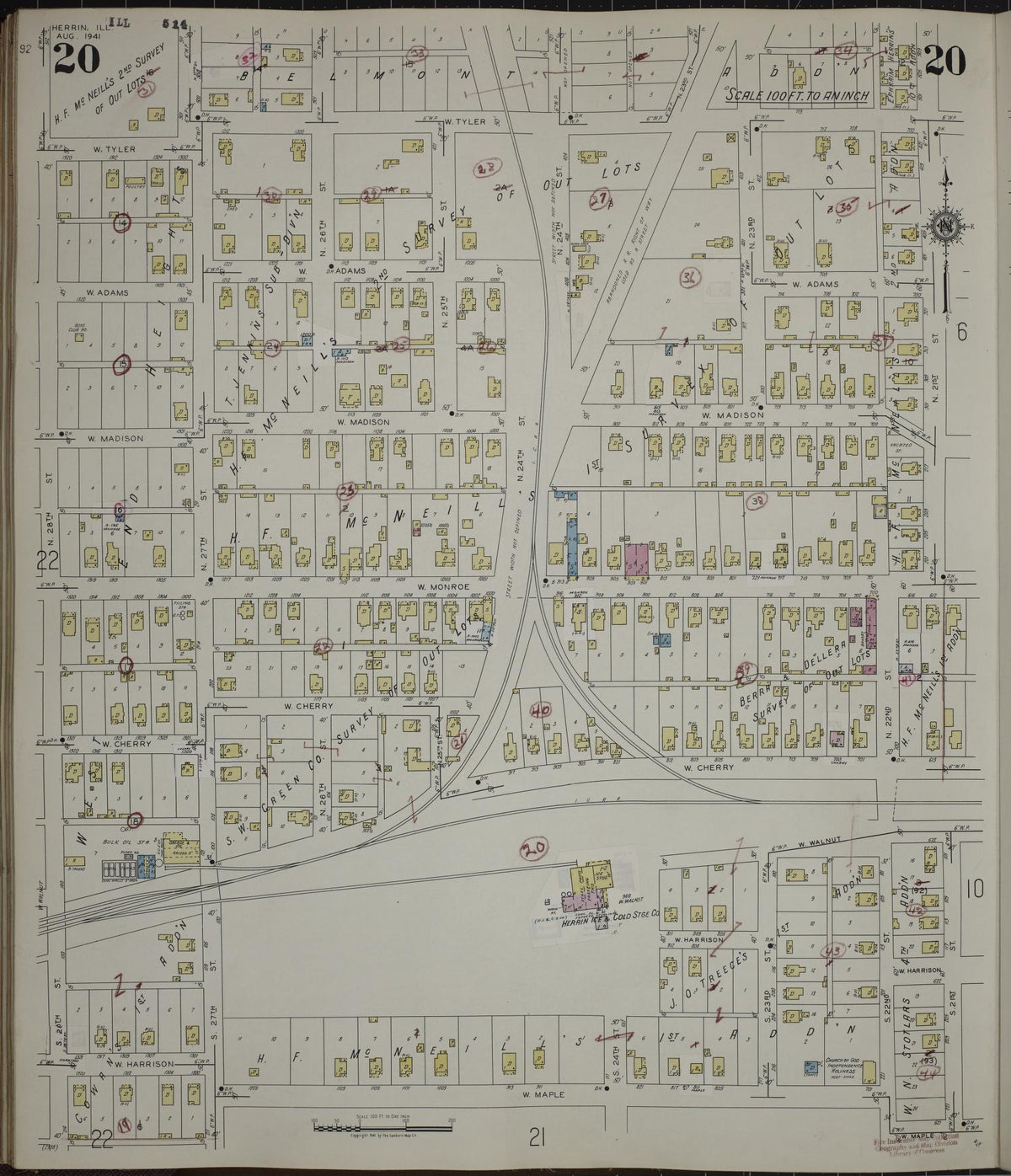 Sanborn Fire Insurance Map from Herrin, Williamson County, Illinois (1947), Sheet #0020 - Complete Map Set gallery image, historic Sanborn map, vintage wall art, Illinois Illinois