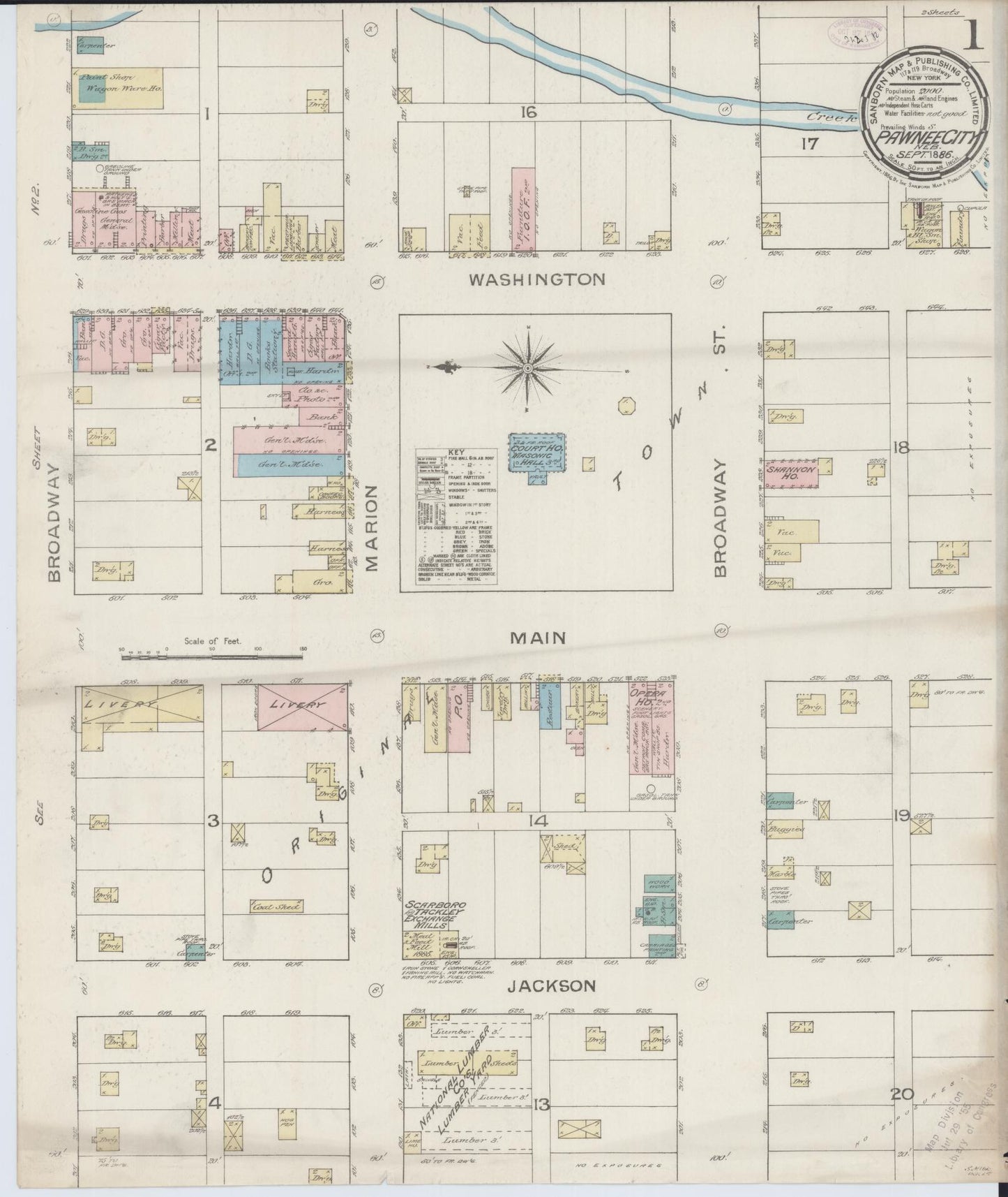 Sanborn Fire Insurance Map from Pawnee City, Pawnee County, Nebraska (1886), Sheet #0001 - Complete Map Set gallery image, historic Sanborn map, vintage wall art, Nebraska Nebraska