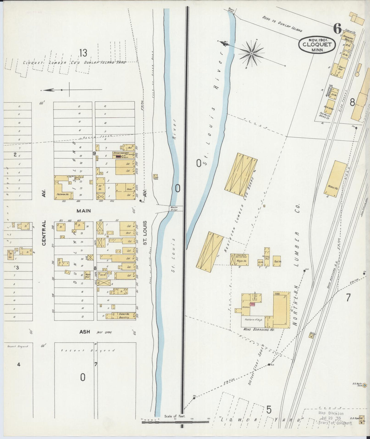 Sanborn Fire Insurance Map from Cloquet, Carlton County, Minnesota (1901), Sheet #0006 - Complete Map Set gallery image, historic Sanborn map, vintage wall art, Minnesota Minnesota