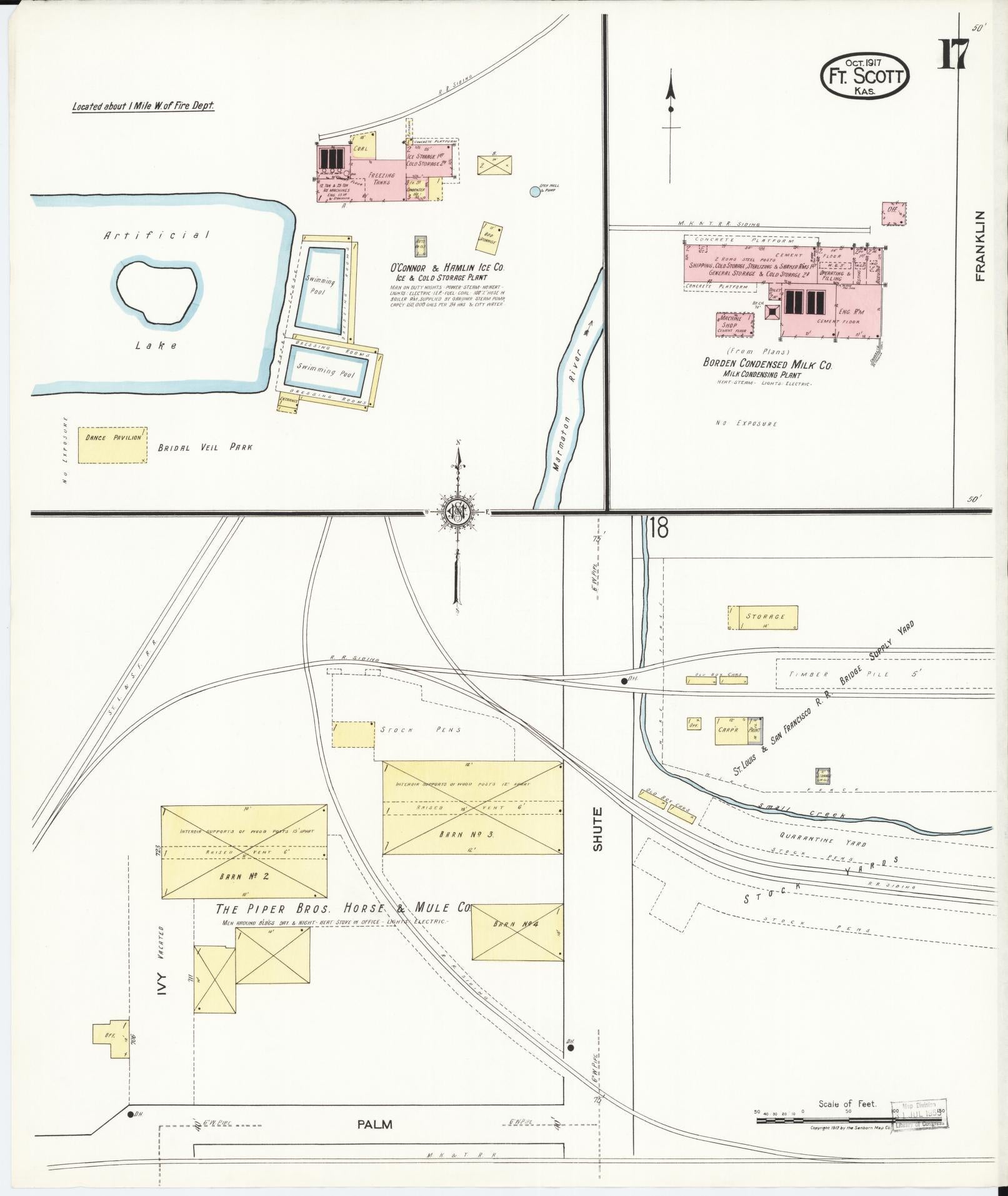 Sanborn Fire Insurance Map from Fort Scott, Bourbon County, Kansas (1917), Sheet #0017 - Historic Sanborn Fire Insurance Map Print, vintage old map wall art, antique decor, genealogy gift, Kansas Kansas map