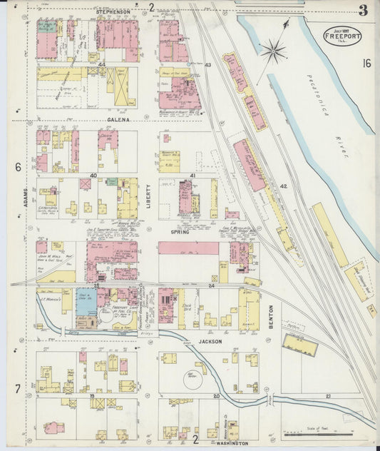Sanborn Fire Insurance Map from Freeport, Stephenson County, Illinois (1897), Sheet #0003 - Historic Sanborn Fire Insurance Map Print, vintage old map wall art, antique decor, genealogy gift, Illinois Illinois map