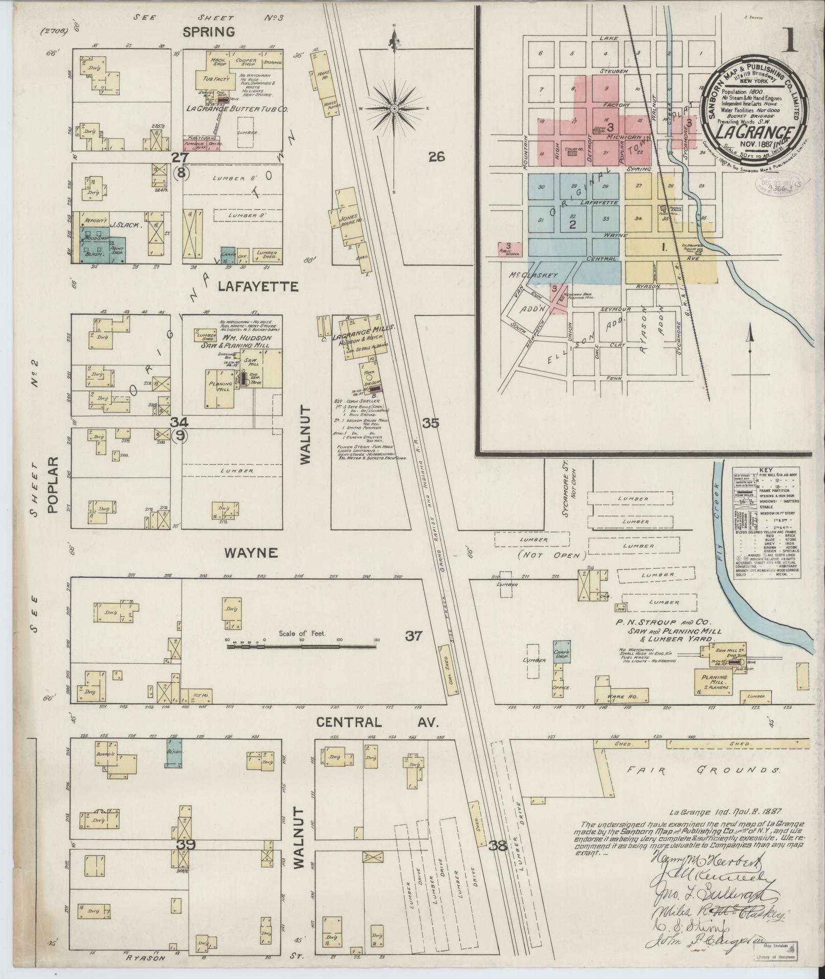 Sanborn Fire Insurance Map from Lagrange, LaGrange County, Indiana (1887), Sheet #0001 - Complete Map Set gallery image, historic Sanborn map, vintage wall art, Indiana Indiana