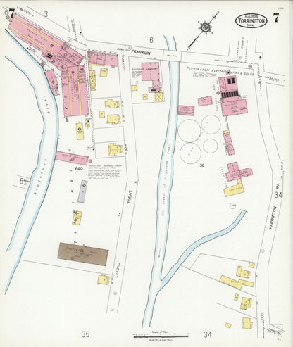 Sanborn Fire Insurance Map from Torrington, Litchfield County, Connecticut (1924), Sheet #0007 - Complete Map Set gallery image, historic Sanborn map, vintage wall art, Connecticut Connecticut