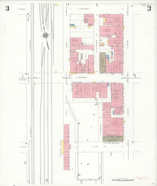 Sanborn Fire Insurance Map from Centralia, Marion, Clinton, Jefferson, and Washington Counties, Illinois (1938), Sheet #0003 - Historic Sanborn Fire Insurance Map Print, vintage old map wall art, antique decor, genealogy gift, Illinois Illinois map