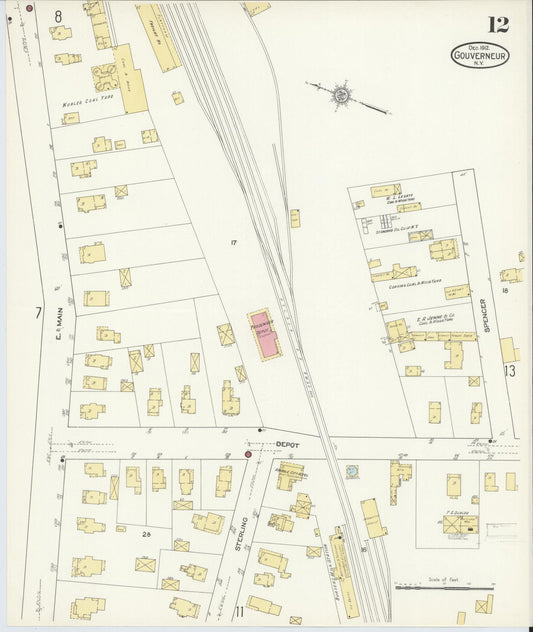 Sanborn Fire Insurance Map from Gouverneur, Saint Lawrence County, New York (1912), Sheet #0012 - Historic Sanborn Fire Insurance Map Print, vintage old map wall art, antique decor, genealogy gift, New York New York map