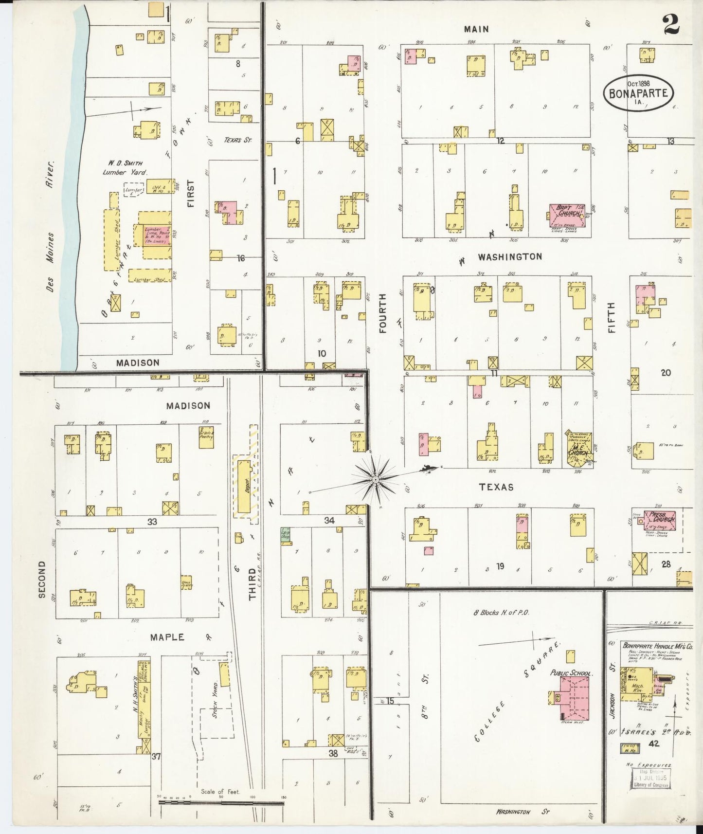 Sanborn Fire Insurance Map from Bonaparte, Van Buren County, Iowa (1898), Sheet #0002 - Historic Sanborn Fire Insurance Map Print, vintage old map wall art