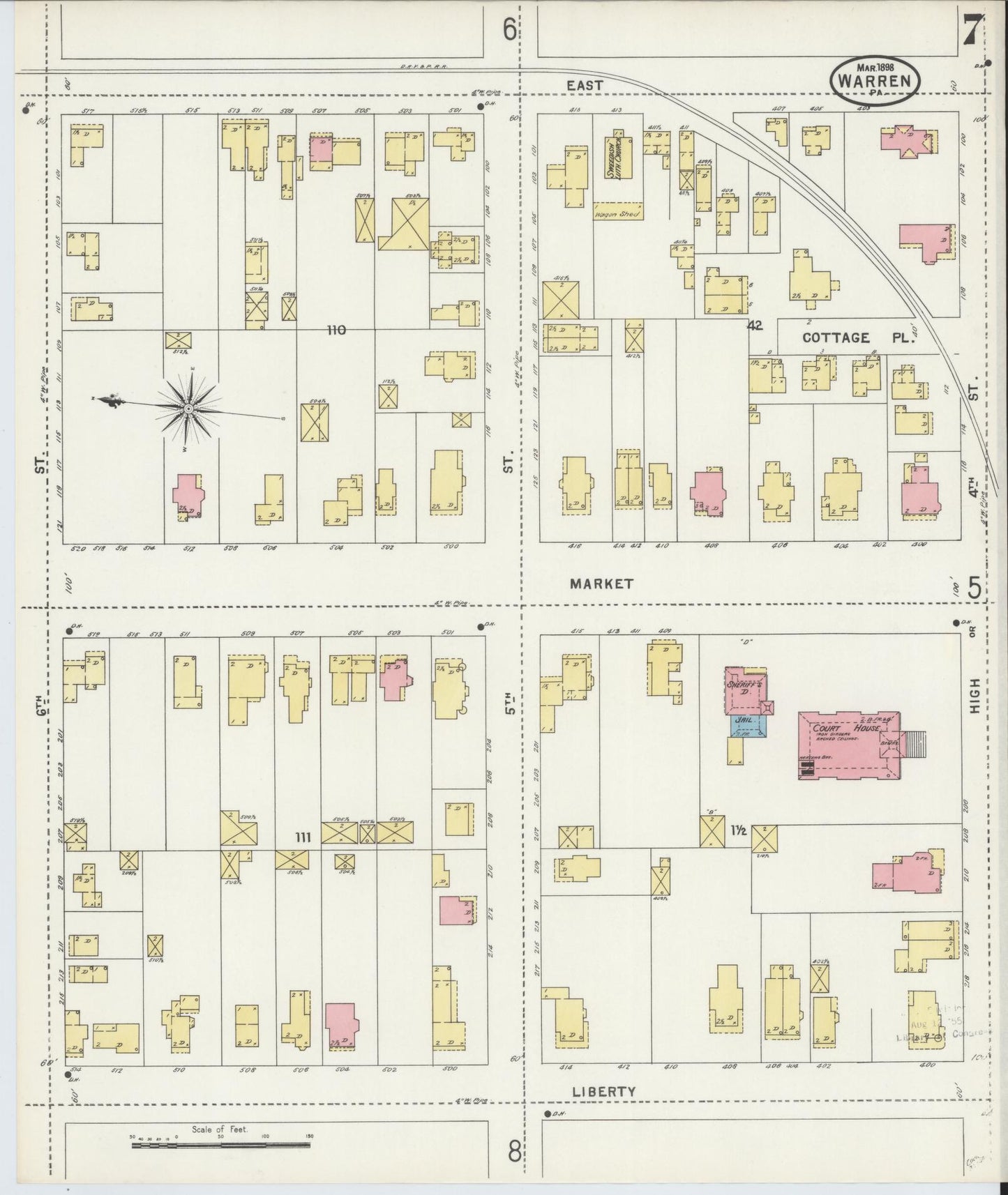Sanborn Fire Insurance Map from Warren, Warren County, Pennsylvania (1898), Sheet #0007 - Complete Map Set gallery image, historic Sanborn map, vintage wall art, Pennsylvania Pennsylvania