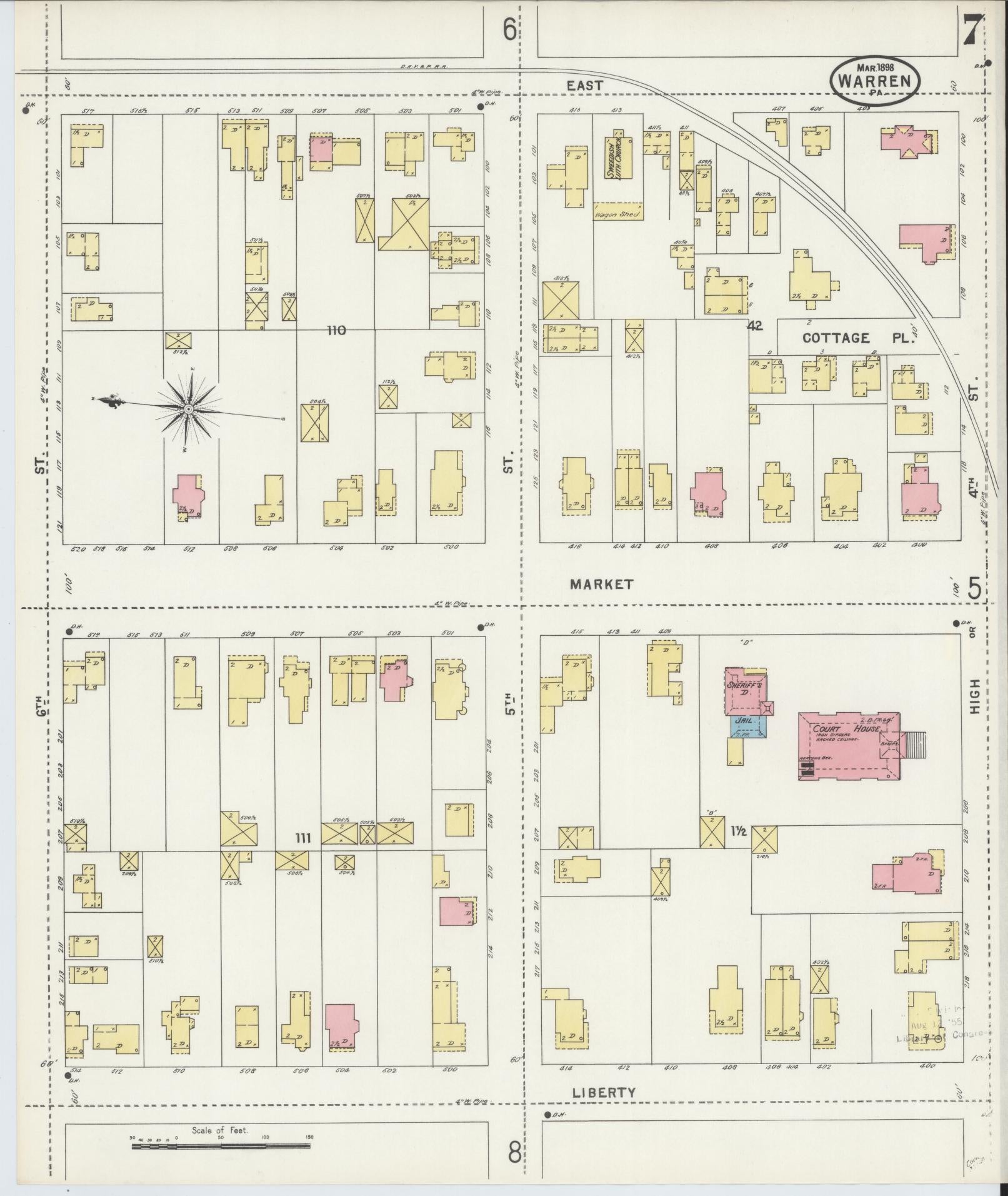 Sanborn Fire Insurance Map from Warren, Warren County, Pennsylvania (1898), Sheet #0007 - Complete Map Set gallery image, historic Sanborn map, vintage wall art, Pennsylvania Pennsylvania