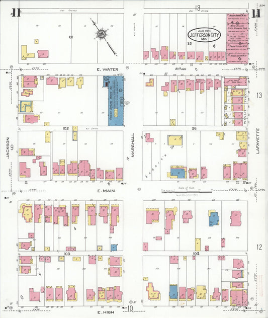 Sanborn Fire Insurance Map from Jefferson City, Cole County, Missouri (1923), Sheet #0011 - Historic Sanborn Fire Insurance Map Print, vintage old map wall art, antique decor, genealogy gift, Missouri Missouri map