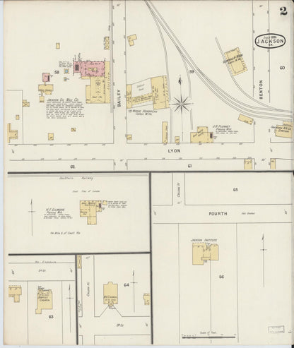 Sanborn Fire Insurance Map from Jackson, Butts County, Georgia (1895), Sheet #0002 - Complete Map Set gallery image, historic Sanborn map, vintage wall art, Georgia Georgia