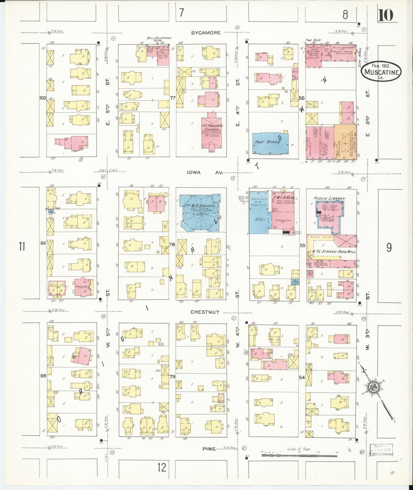 Sanborn Fire Insurance Map from Muscatine, Muscatine County, Iowa (1912), Sheet #0010 - Historic Sanborn Fire Insurance Map Print