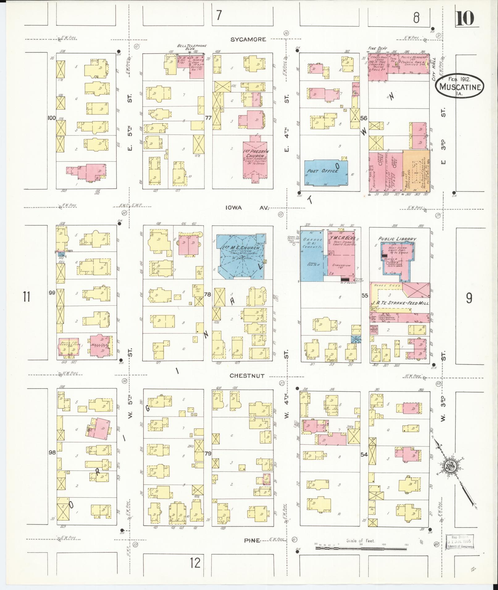 Sanborn Fire Insurance Map from Muscatine, Muscatine County, Iowa (1912), Sheet #0010 - Historic Sanborn Fire Insurance Map Print