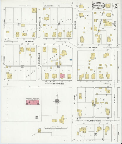 Sanborn Fire Insurance Map from Bloomfield, Greene County, Indiana (1921), Sheet #0002 - Historic Sanborn Fire Insurance Map Print, vintage old map wall art, antique decor, genealogy gift, Indiana Indiana map