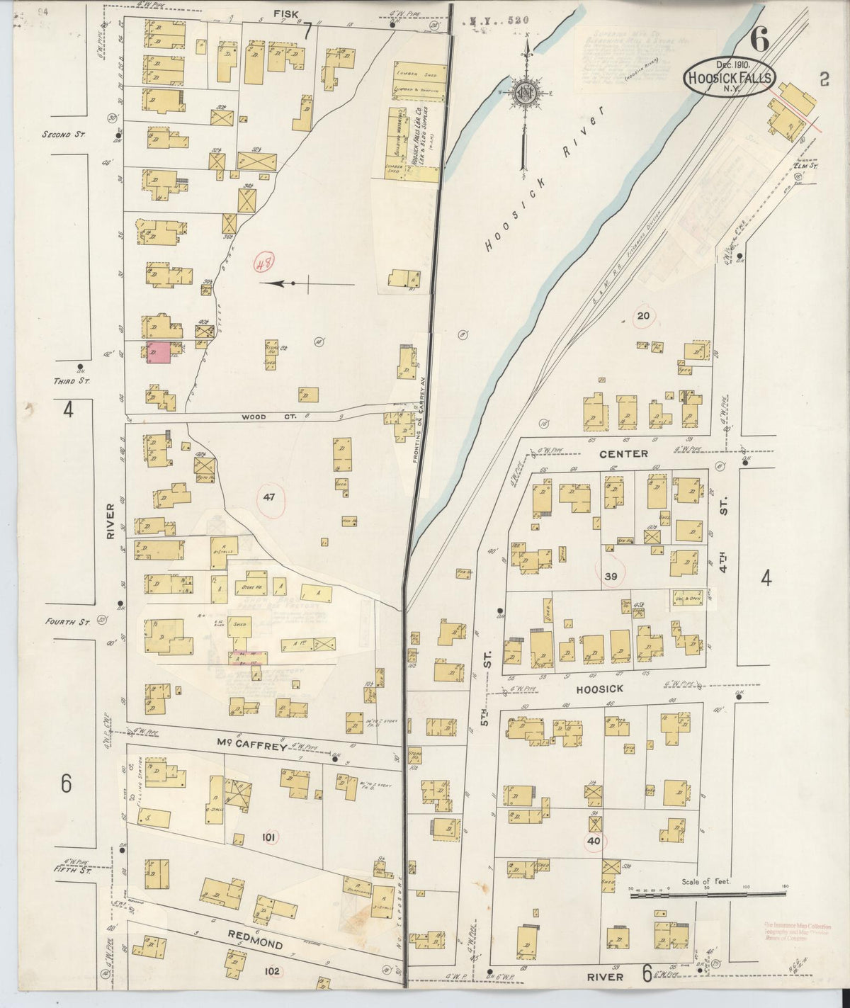 Sanborn Fire Insurance Map from Hoosick Falls, Rensselaer County, New York (1945), Sheet #0006 - Historic Sanborn Fire Insurance Map Print, vintage old map wall art, antique decor, genealogy gift, New York New York map