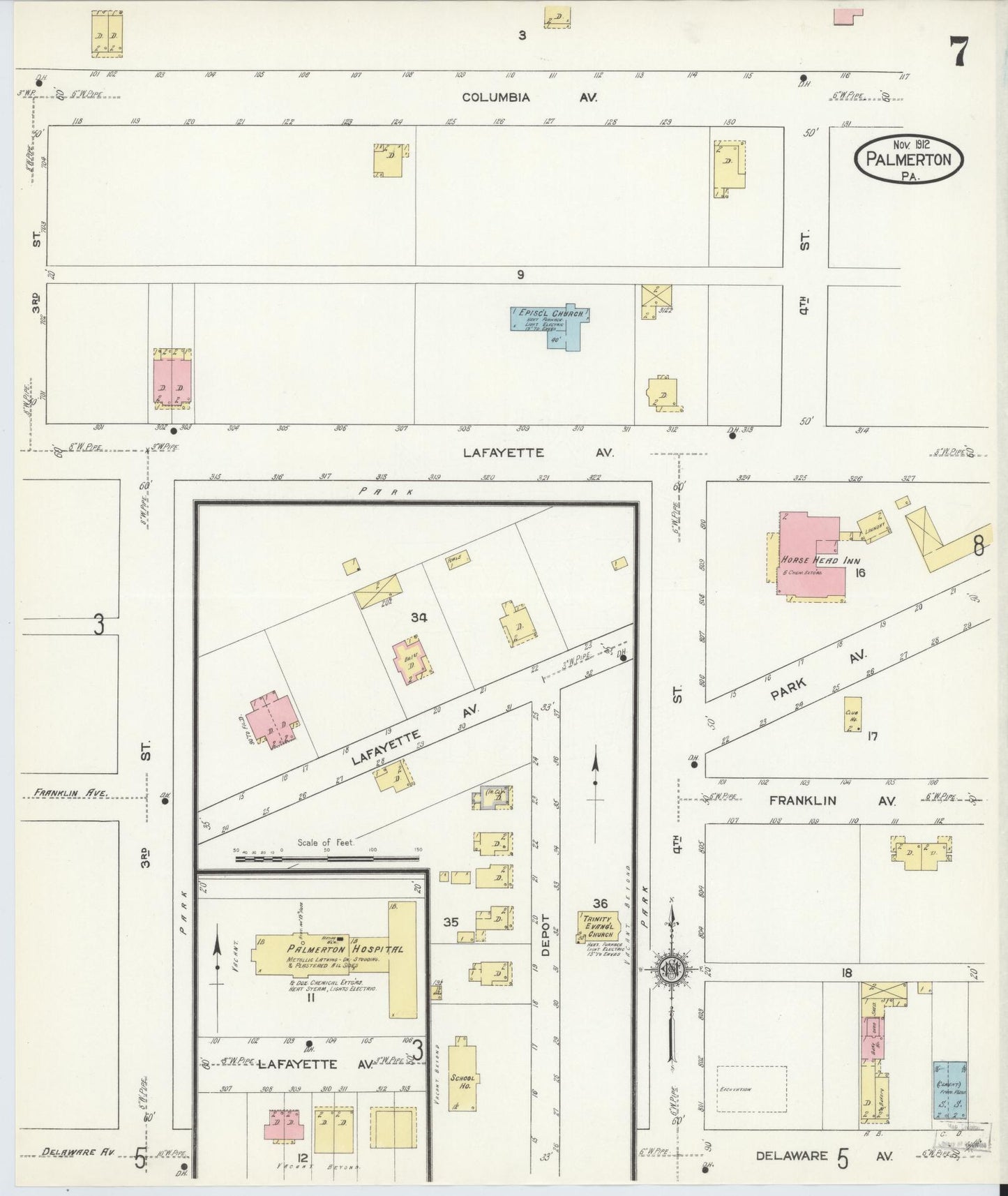 Sanborn Fire Insurance Map from Palmerton, Carbon County, Pennsylvania (1912), Sheet #0007 - Complete Map Set gallery image, historic Sanborn map, vintage wall art, Pennsylvania Pennsylvania