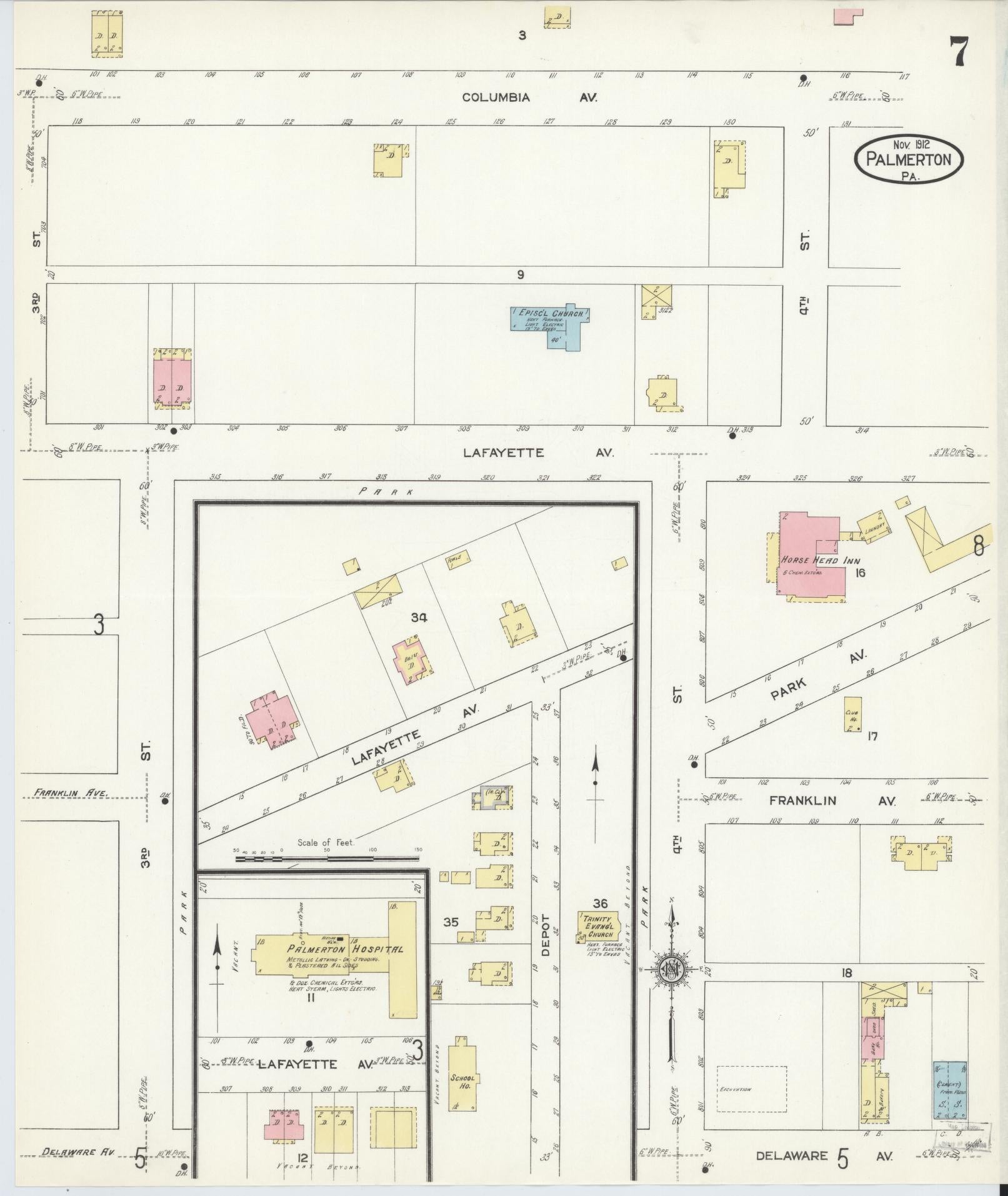 Sanborn Fire Insurance Map from Palmerton, Carbon County, Pennsylvania (1912), Sheet #0007 - Complete Map Set gallery image, historic Sanborn map, vintage wall art, Pennsylvania Pennsylvania