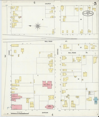 Sanborn Fire Insurance Map from Florence, Florence County, South Carolina (1898), Sheet #0005 - Complete Map Set gallery image, historic Sanborn map, vintage wall art, South Carolina South Carolina