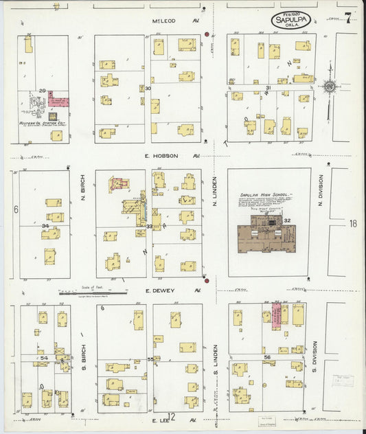Sanborn Fire Insurance Map from Sapulpa, Creek County, Oklahoma (1920), Sheet #0007 - Historic Sanborn Fire Insurance Map Print, vintage old map wall art, antique decor, genealogy gift, Oklahoma Oklahoma map