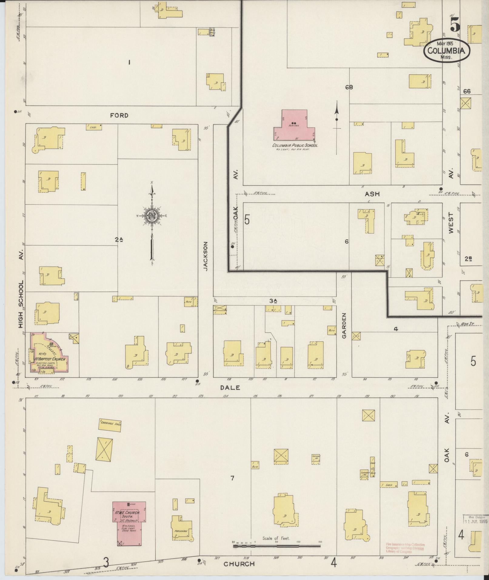 Sanborn Fire Insurance Map from Columbia, Marion County, Mississippi (1915), Sheet #0005 - Complete Map Set gallery image, historic Sanborn map, vintage wall art, Mississippi Mississippi