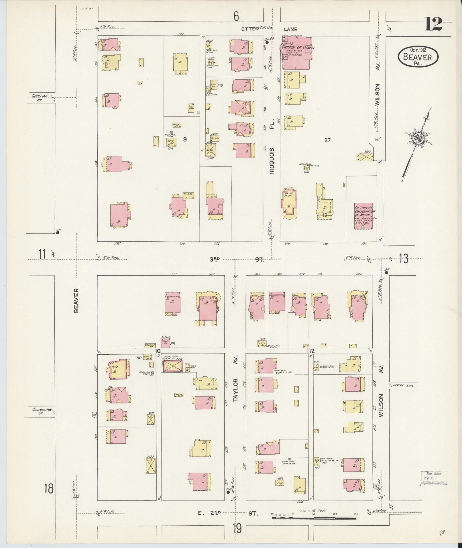 Sanborn Fire Insurance Map from Beaver, Beaver County, Pennsylvania (1912), Sheet #0012 - Historic Sanborn Fire Insurance Map Print, vintage old map wall art, antique decor, genealogy gift, Pennsylvania Pennsylvania map