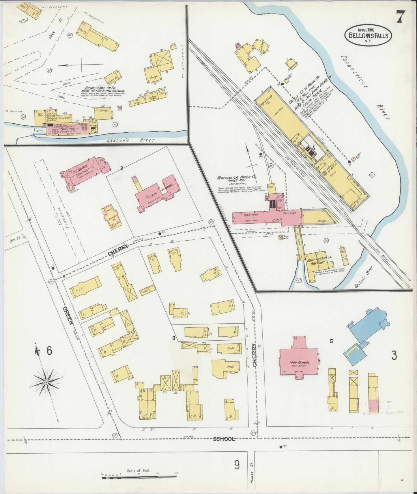 Sanborn Fire Insurance Map from Bellows Falls, Windham County, Vermont (1901), Sheet #0007 - Complete Map Set gallery image, historic Sanborn map, vintage wall art, Vermont Vermont