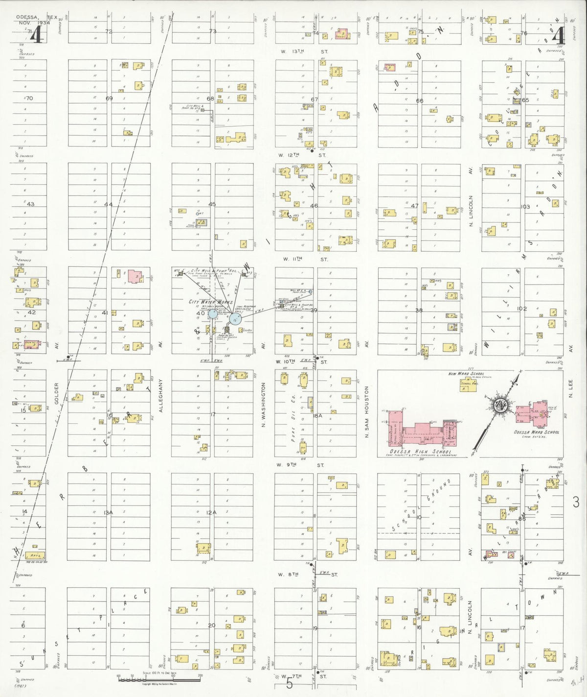 Sanborn Fire Insurance Map from Odessa, Edger County, Texas (1934), Sheet #0004 - Complete Map Set gallery image, historic Sanborn map, vintage wall art, Texas Texas