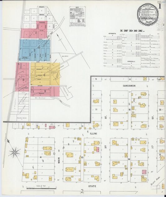 Sanborn Fire Insurance Map from Chandlerville, Cass County, Illinois (1900), Sheet #0001 - Historic Sanborn Fire Insurance Map Print, vintage old map wall art, antique decor, genealogy gift, Illinois Illinois map