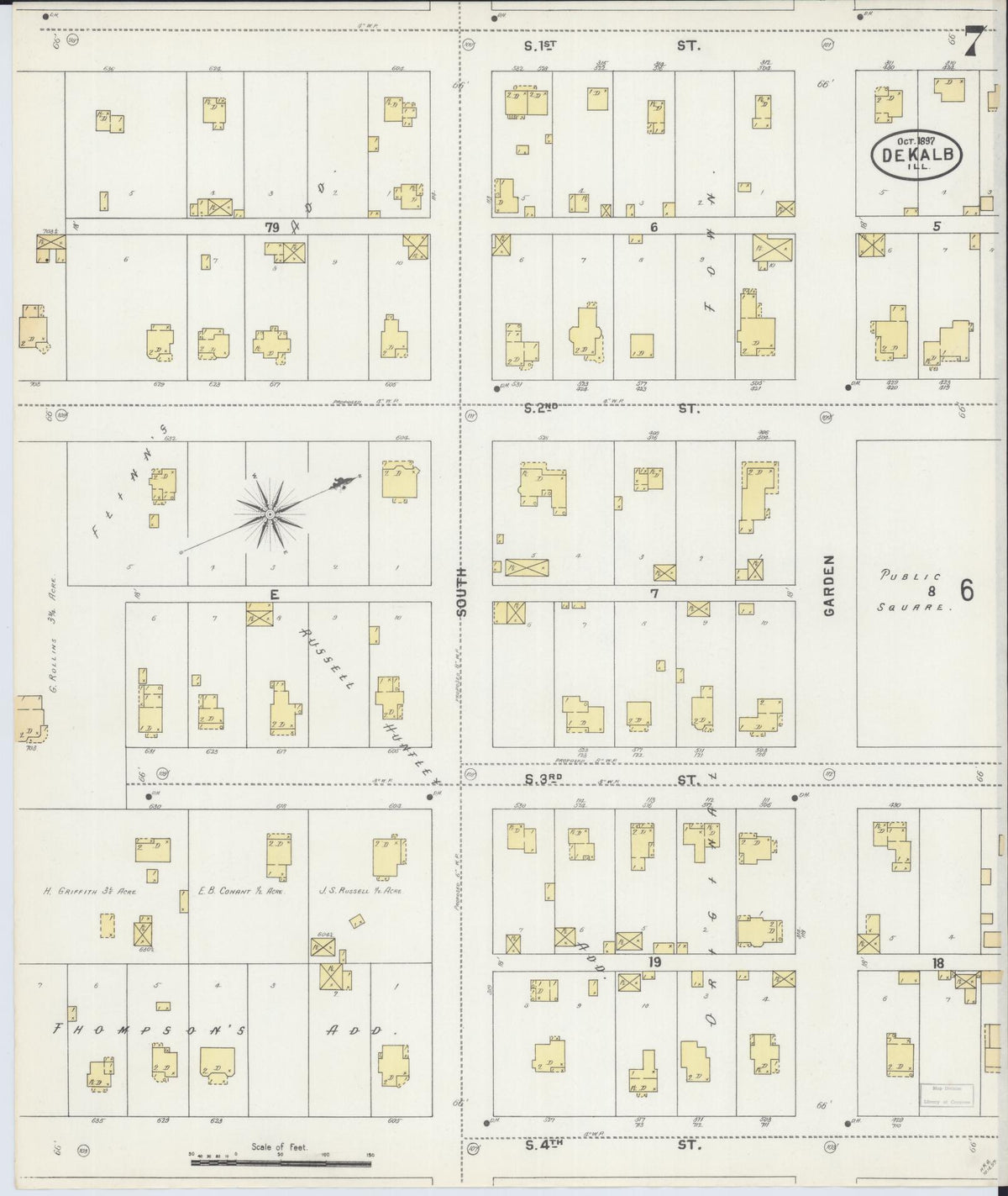 Sanborn Fire Insurance Map from De Kalb, De Kalb County, Illinois (1897), Sheet #0007 - Complete Map Set gallery image, historic Sanborn map, vintage wall art, Illinois Illinois