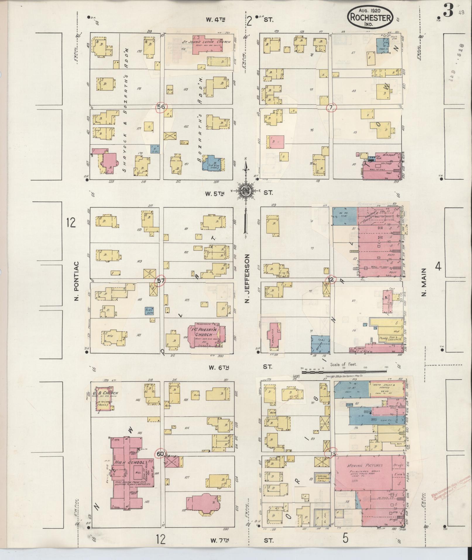 Sanborn Fire Insurance Map from Rochester, Fulton County, Indiana (1942), Sheet #0003 - Complete Map Set gallery image, historic Sanborn map, vintage wall art, Indiana Indiana