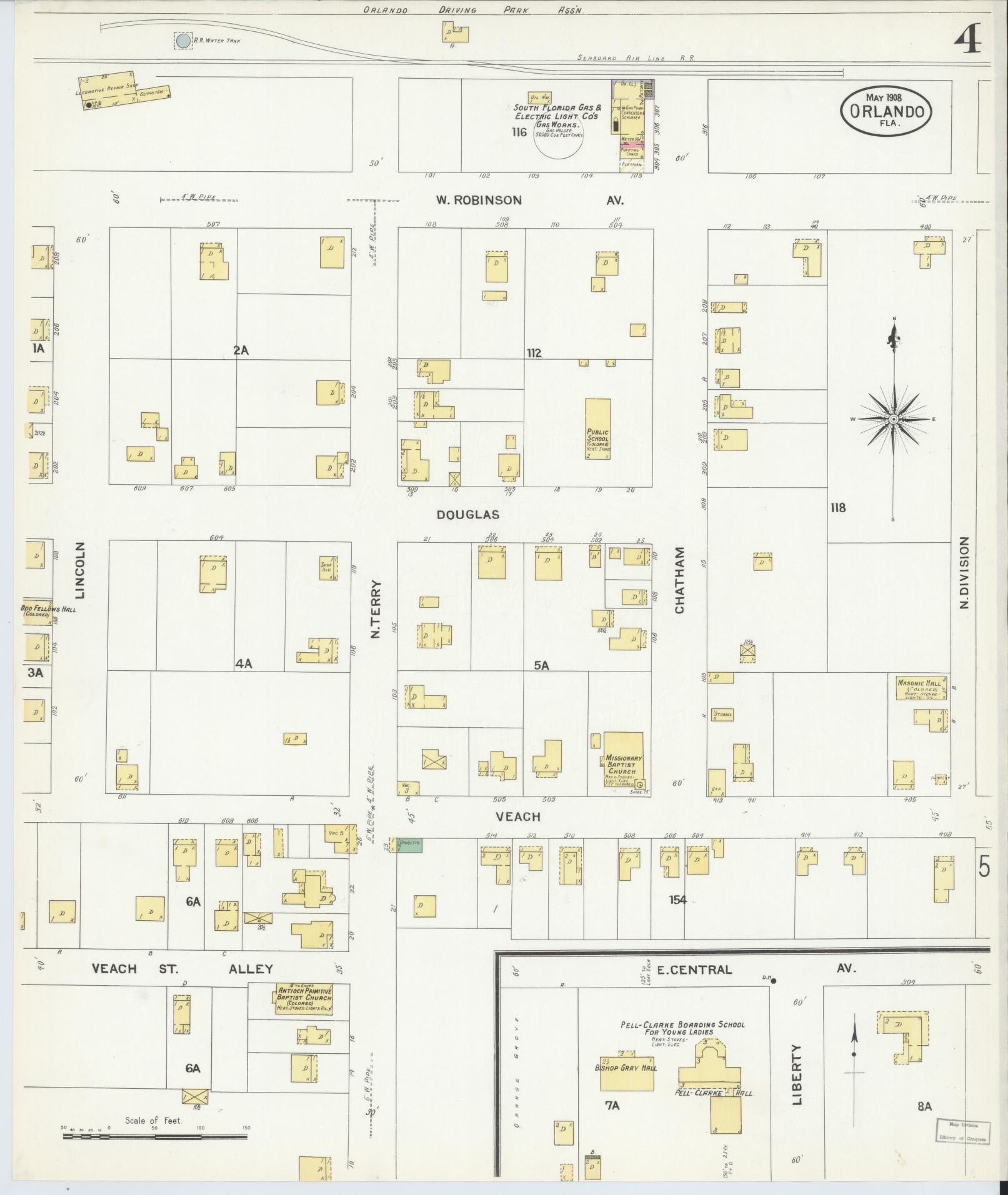 Sanborn Fire Insurance Map from Orlando, Orange County, Florida (1908), Sheet #0004 - Complete Map Set gallery image, historic Sanborn map, vintage wall art, Florida Florida