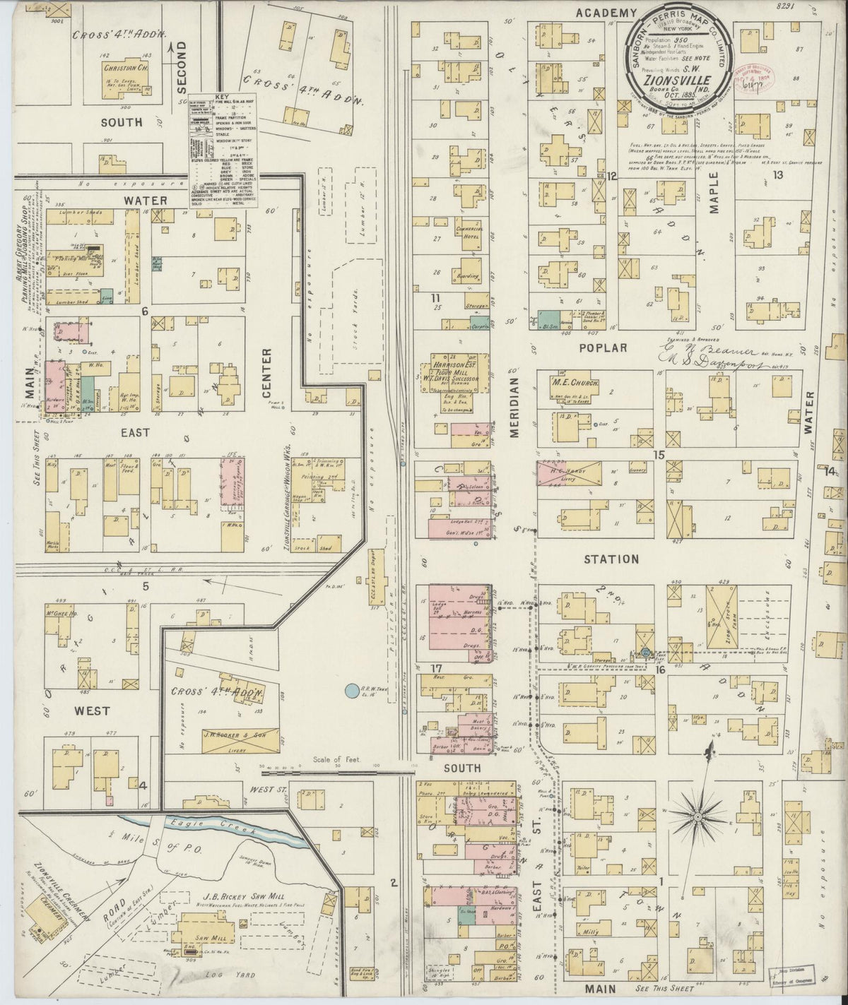 Sanborn Fire Insurance Map from Zionsville, Boone County, Indiana (1895), Sheet #0001 - Historic Sanborn Fire Insurance Map Print, vintage old map wall art, antique decor, genealogy gift, Indiana Indiana map