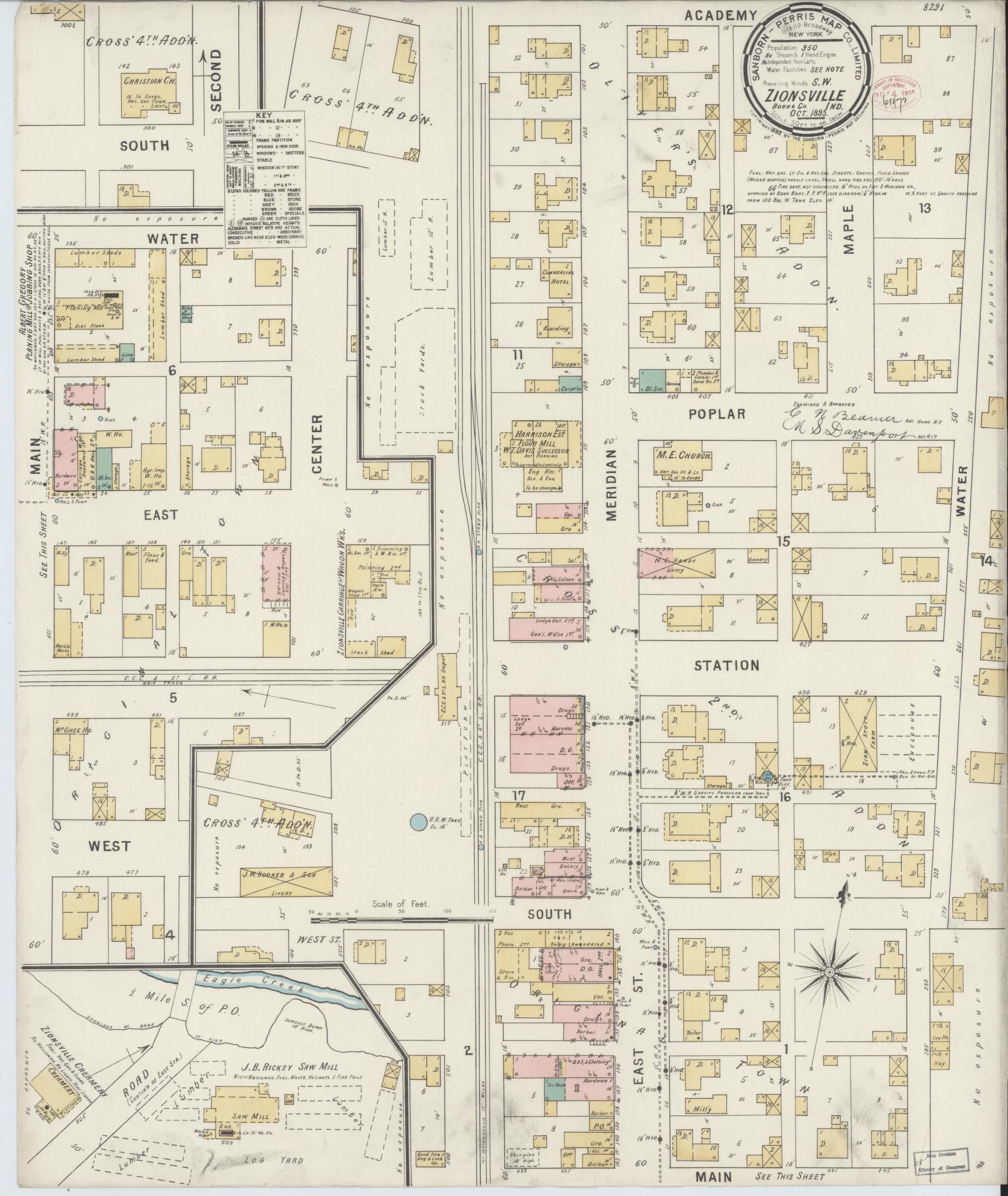 Sanborn Fire Insurance Map from Zionsville, Boone County, Indiana (1895), Sheet #0001 - Historic Sanborn Fire Insurance Map Print, vintage old map wall art, antique decor, genealogy gift, Indiana Indiana map