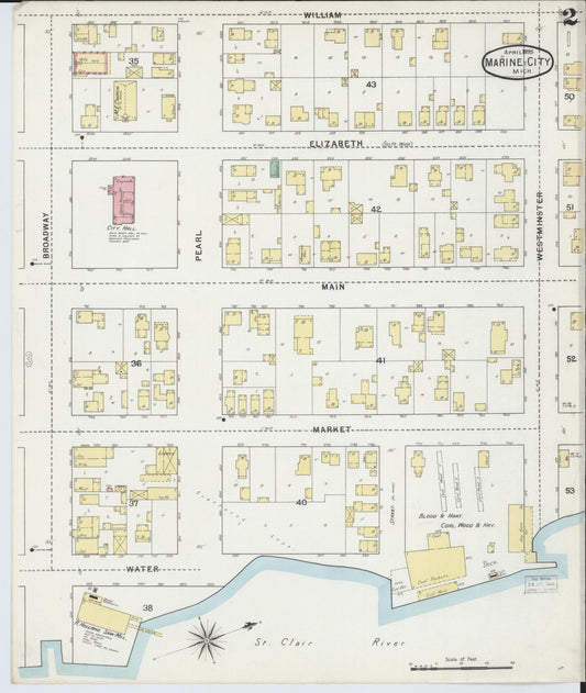 Sanborn Fire Insurance Map from Marine City, Saint Clair County, Michigan (1895), Sheet #0002 - Historic Sanborn Fire Insurance Map Print, vintage old map wall art, antique decor, genealogy gift, Michigan Michigan map