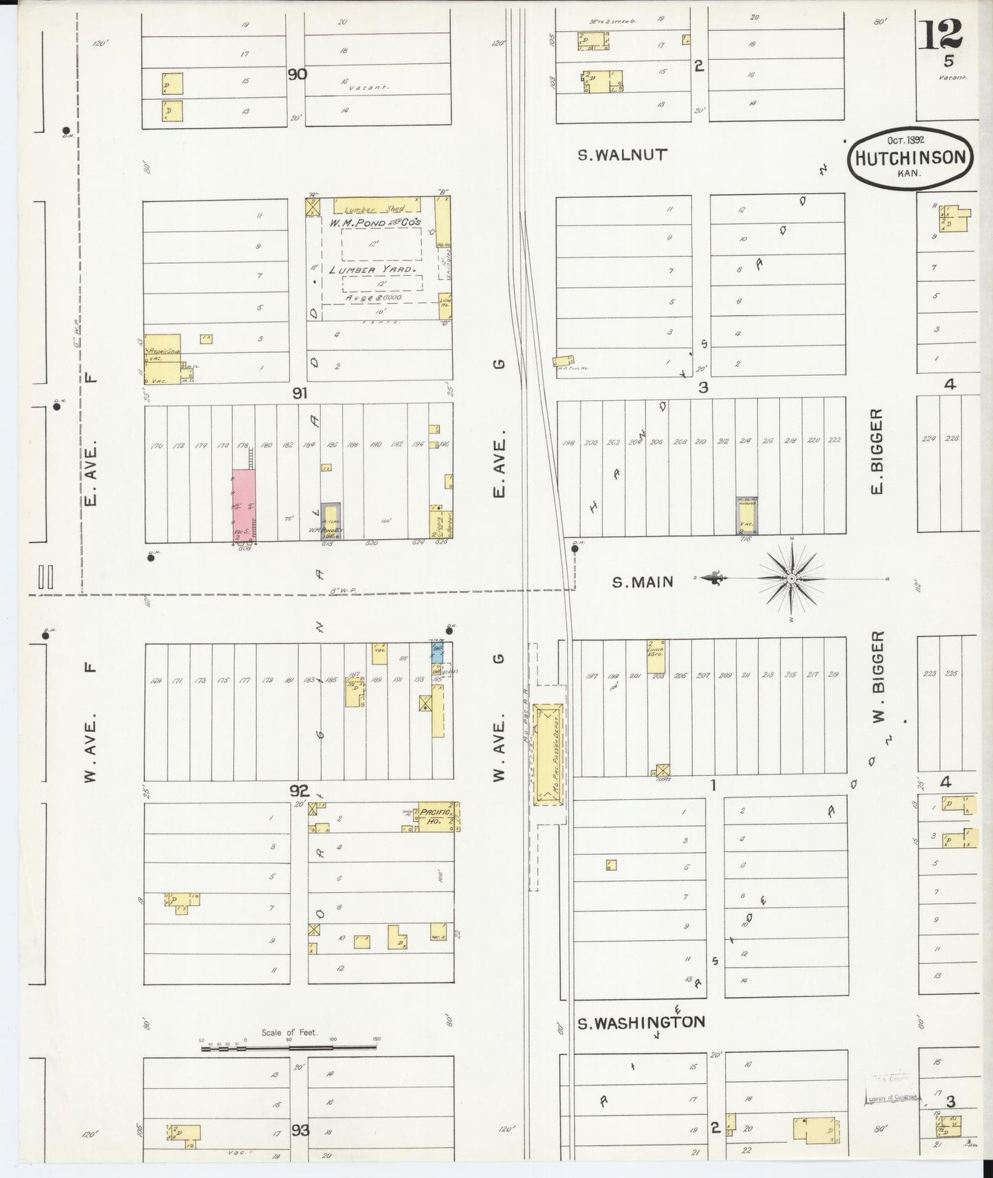 Sanborn Fire Insurance Map from Hutchinson, Reno County, Kansas (1892), Sheet #0012 - Complete Map Set gallery image, historic Sanborn map, vintage wall art, Kansas Kansas