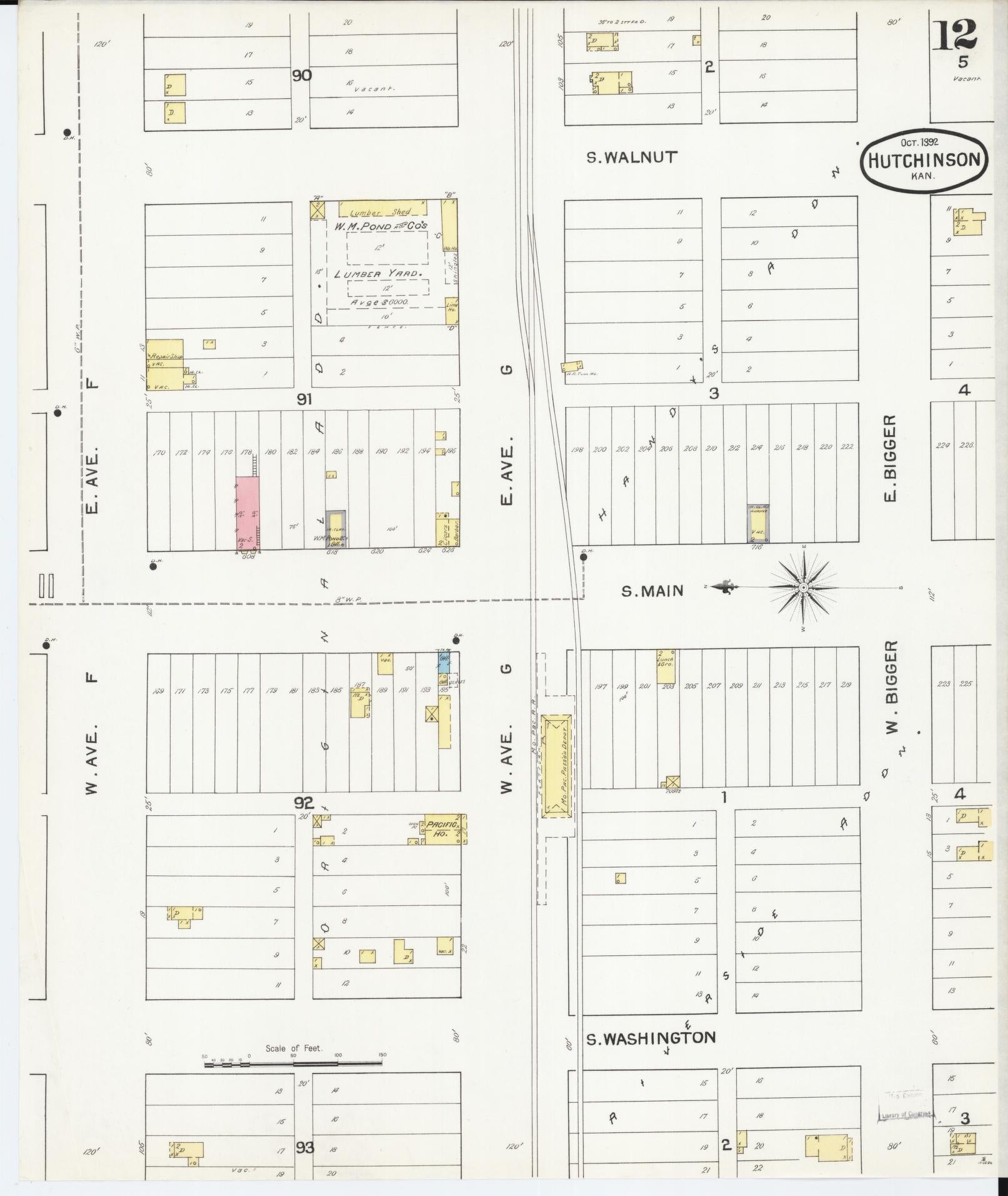 Sanborn Fire Insurance Map from Hutchinson, Reno County, Kansas (1892), Sheet #0012 - Complete Map Set gallery image, historic Sanborn map, vintage wall art, Kansas Kansas