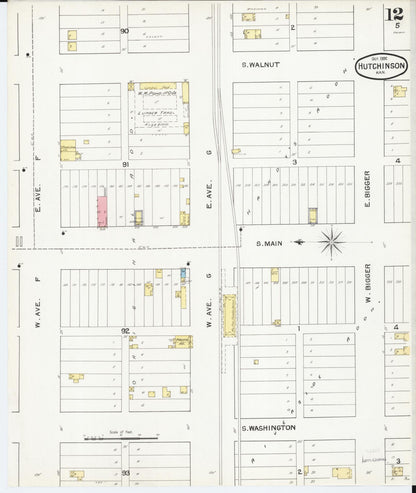 Sanborn Fire Insurance Map from Hutchinson, Reno County, Kansas (1892), Sheet #0012 - Complete Map Set gallery image, historic Sanborn map, vintage wall art, Kansas Kansas