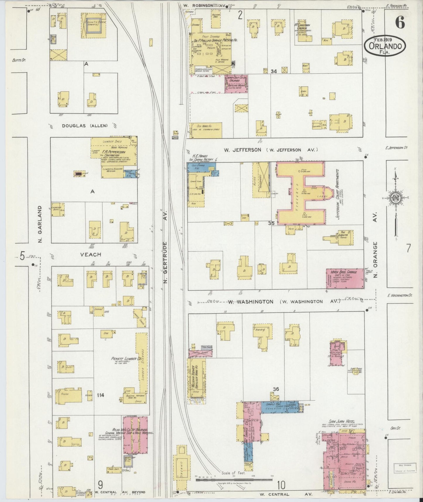 Sanborn Fire Insurance Map from Orlando, Orange County, Florida (1919), Sheet #0006 - Complete Map Set gallery image, historic Sanborn map, vintage wall art, Florida Florida