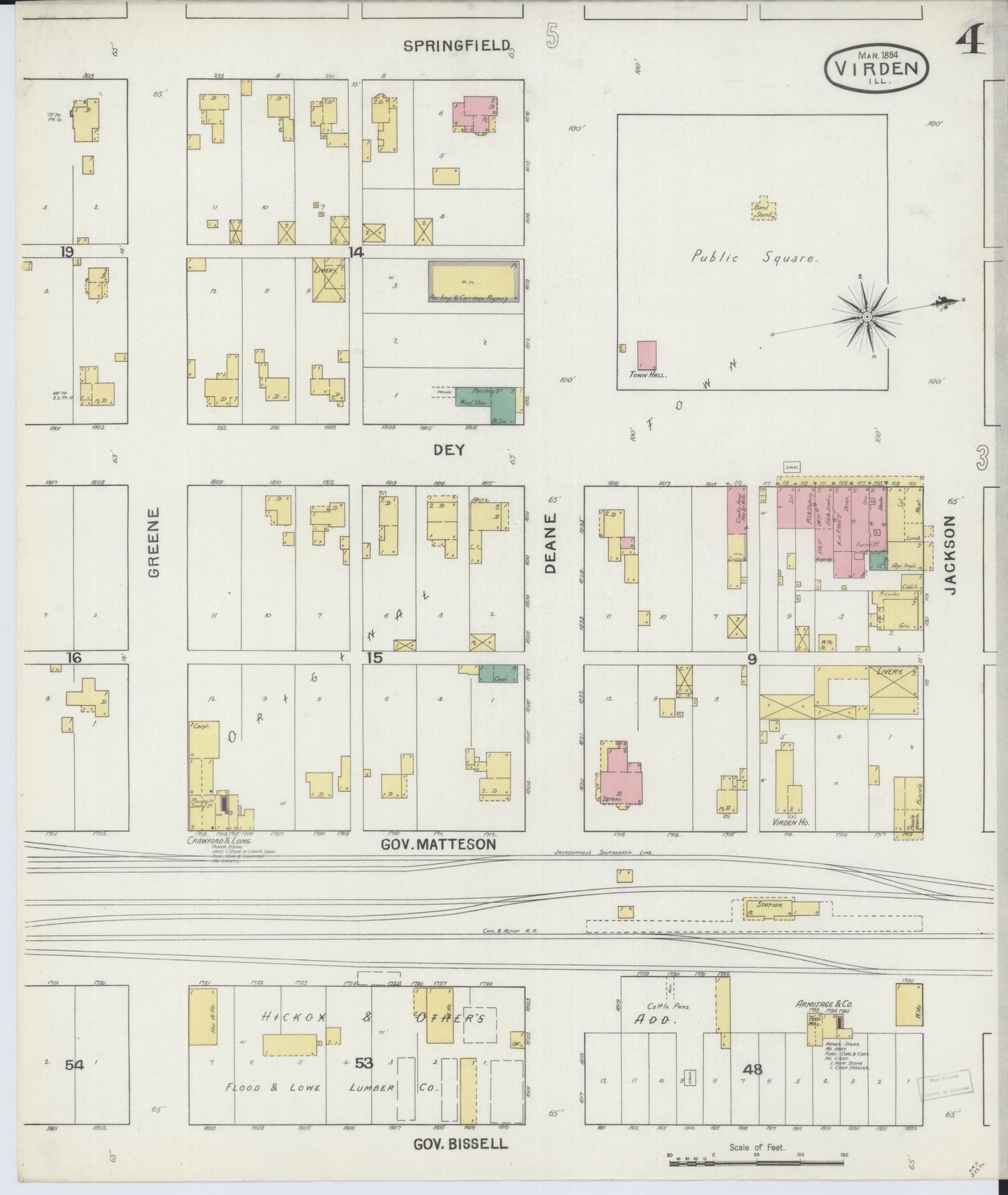 Sanborn Fire Insurance Map from Virden, Macoupin County, Illinois (1894), Sheet #0004 - Historic Sanborn Fire Insurance Map Print, vintage old map wall art, antique decor, genealogy gift, Illinois Illinois map