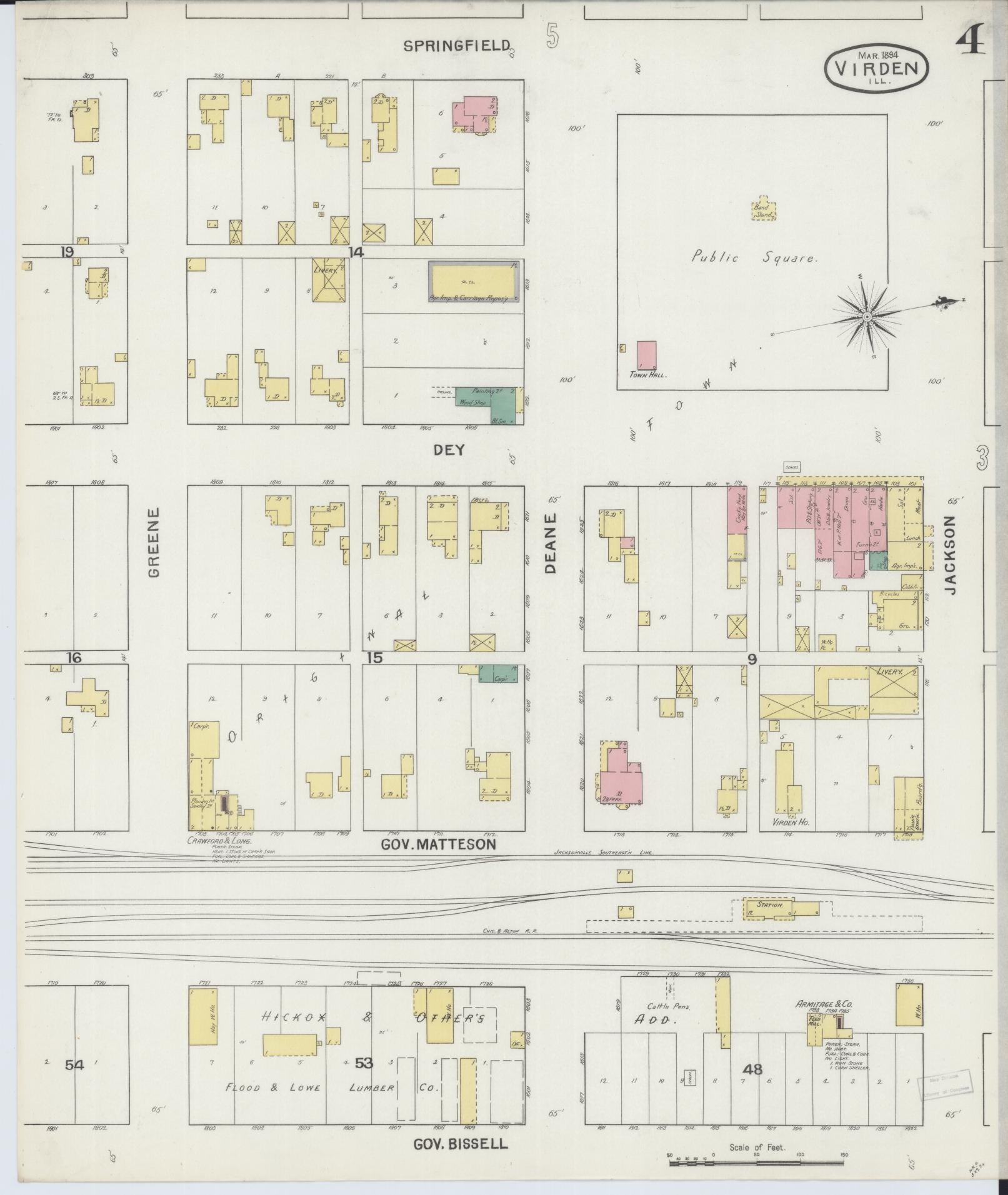 Sanborn Fire Insurance Map from Virden, Macoupin County, Illinois (1894), Sheet #0004 - Historic Sanborn Fire Insurance Map Print, vintage old map wall art, antique decor, genealogy gift, Illinois Illinois map